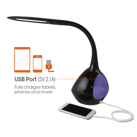 OttLite - LED Desk Lamp with Color Changing Tunnel and USB Port - Black High Gloss