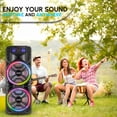 thumbnail image 5 of Audiobox ABX-214R Altavoz Bluetooth portátil dual de 12 pulgadas, ligero pero ruidoso con graves, luces de fiesta RGB, micrófono inalámbrico, controles de volumen, agudos y graves, 37 pulgadas de alto, 5 of 5