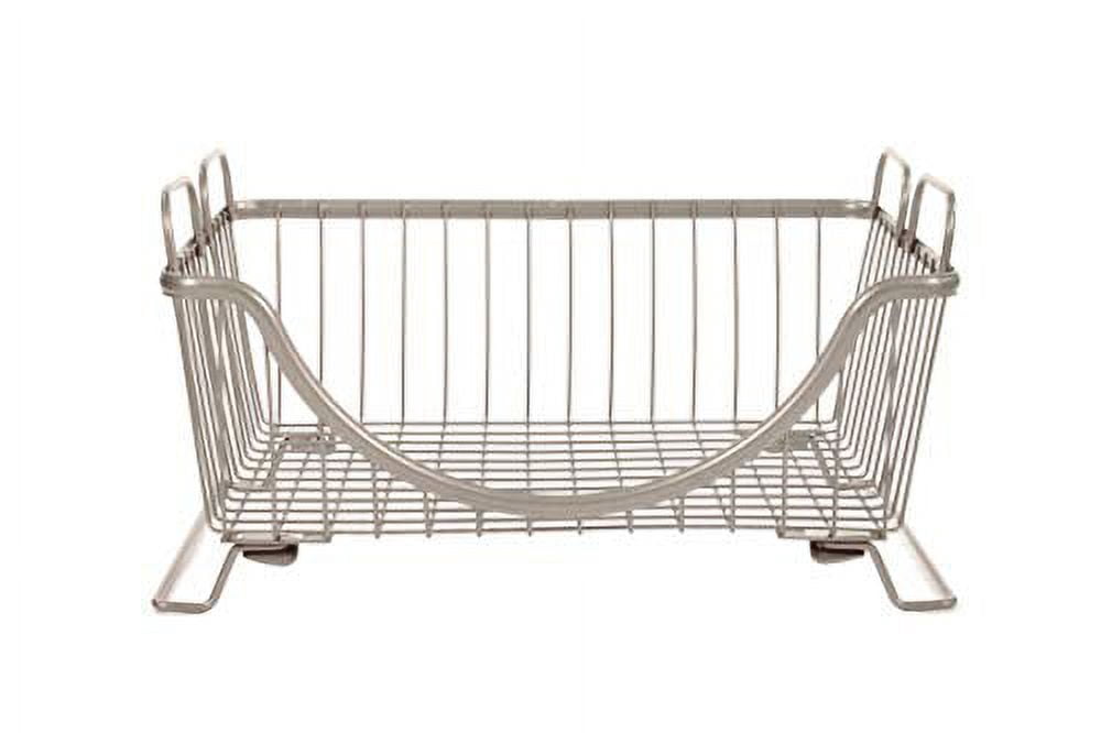 Spectrum Diversified Ashley Steel Stackable Wire Basket with Raised Feet and Looped Handles, Modular Stacking Bin System for Kitchen Countertop and Desk Organization, Medium, Satin Nickel