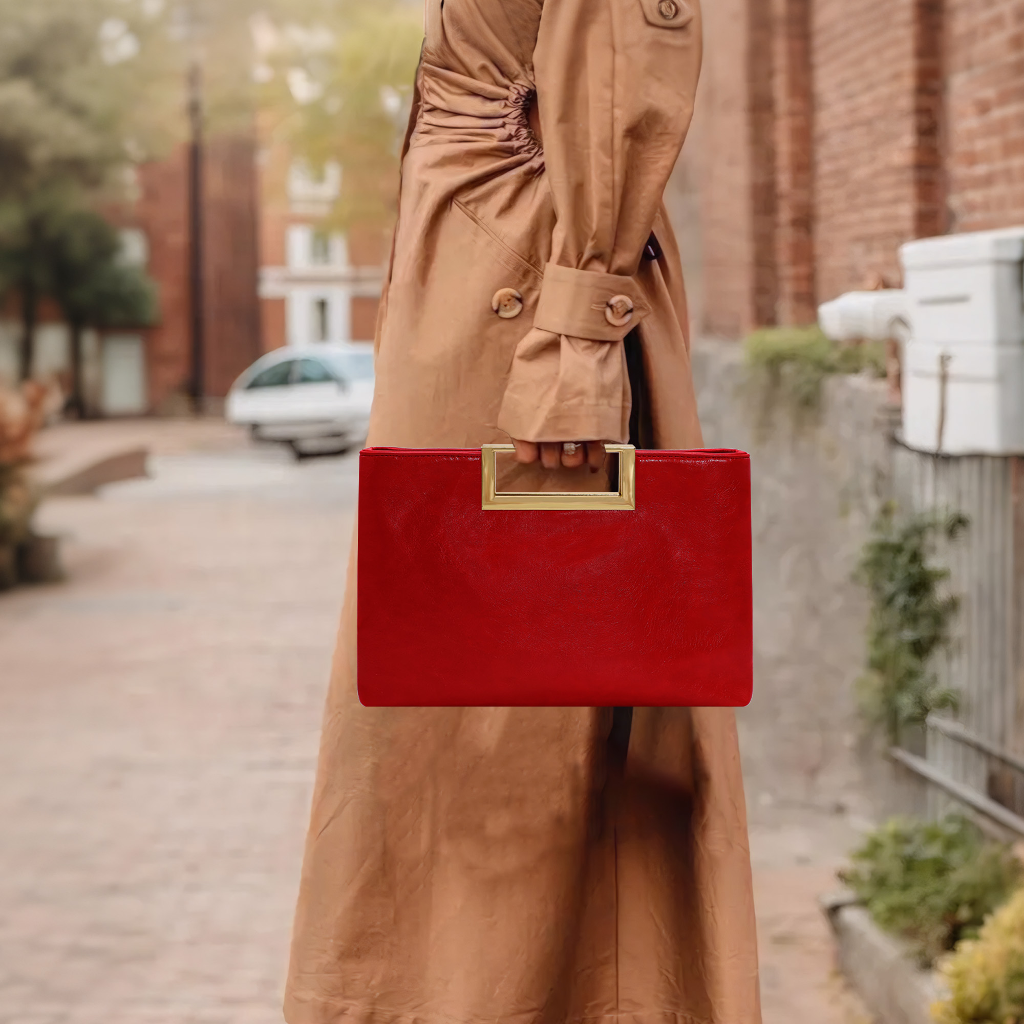 Milisente Women Top Handle Clutch Purse PU Leather Envelope Evening Bags For Formal Party Work（Red)