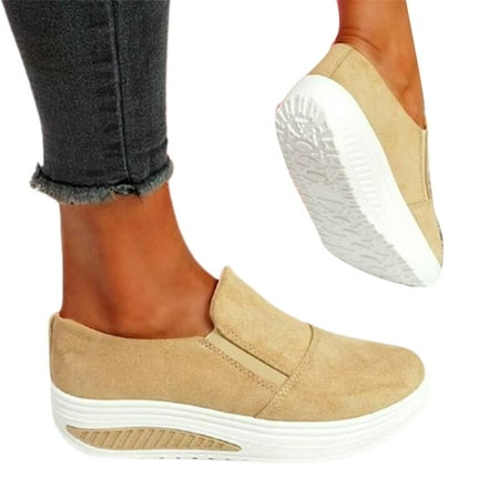 

Women s Thick Platform Heeled Shoes PU Suede Loafers Casual Cushioning Slip on Shoes for Daily Solid Color 35-43 New