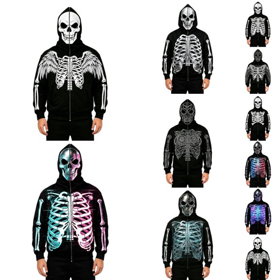 Y-Sunset Halloween Skeleton Hoodies for Men Big and Tall, Long Sleeve Mens Hoodies Graphic Design, Loose Fit Mens Hoodies Zip Up With Front Pockets for Outdoor Fall Winter