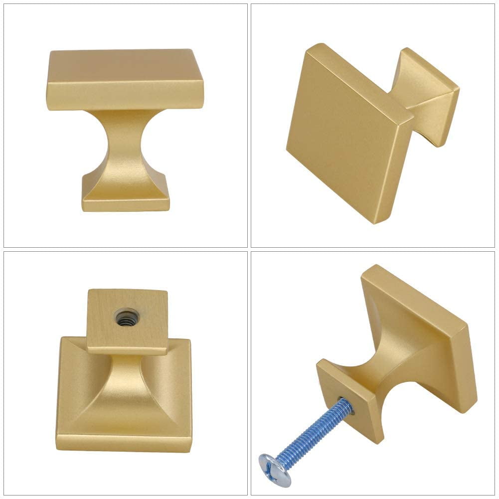 Homdiy 25 Pack Gold Cabinet Knobs Square Drawer Knobs Solid Kitchen Cabinet Hardware