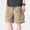 thumbnail image 2 of QQAMB Shorts for Men Plus Size Summer Trendy Elastic Waist Drawstring Solid Color Workwear Pants with Zipper Pocket Khaki XL, 2 of 8