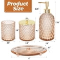 thumbnail image 4 of Haturi 4-Piece Amber Brown Glass Bathroom Accessories Set, Diamond Pattern Vanity Organizer with Soap Dispenser, Toothbrush Holder, Q-tip Jar, and Tray, 4 of 7