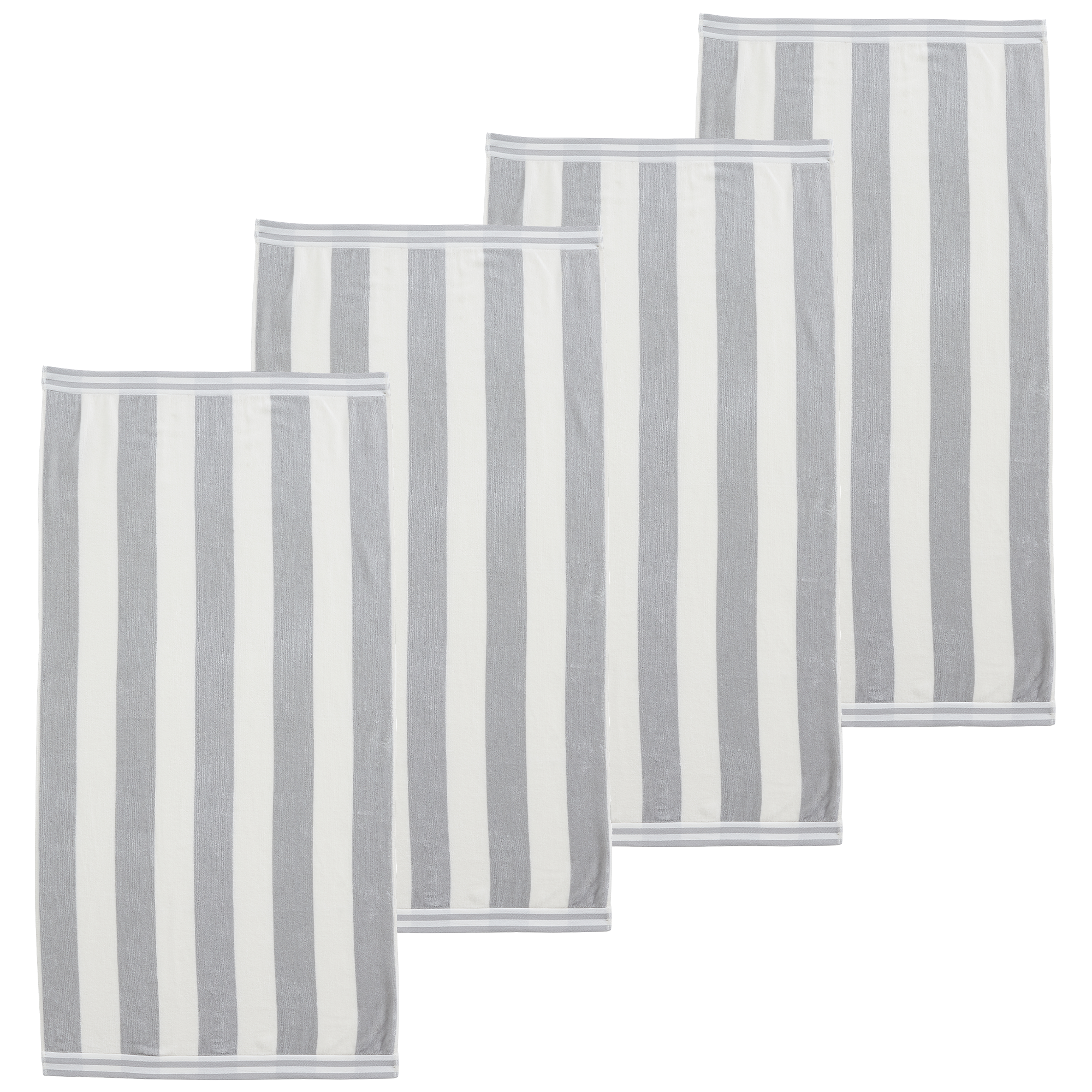 Great Bay Home Cotton Cabana Stripe 4Pack Beach Towel (4 Pack 30" x 60", Pale Grey)