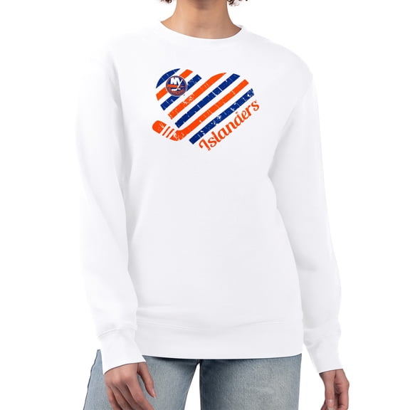 Women's G-III 4Her by Carl Banks White New York Islanders Heart Graphic Pullover Sweatshirt