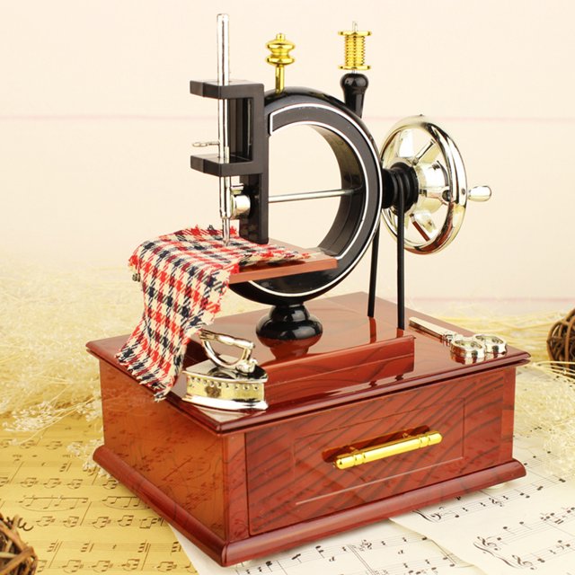Caja de música de resina creativa, máquina de coser, decoraciones para el hogar para pareja, regalo romántico