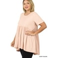 thumbnail image 2 of TheLovely Women & Plus Round Neck Brushed DTY Short Sleeve Ruched Tunic Blouse Top, 2 of 2