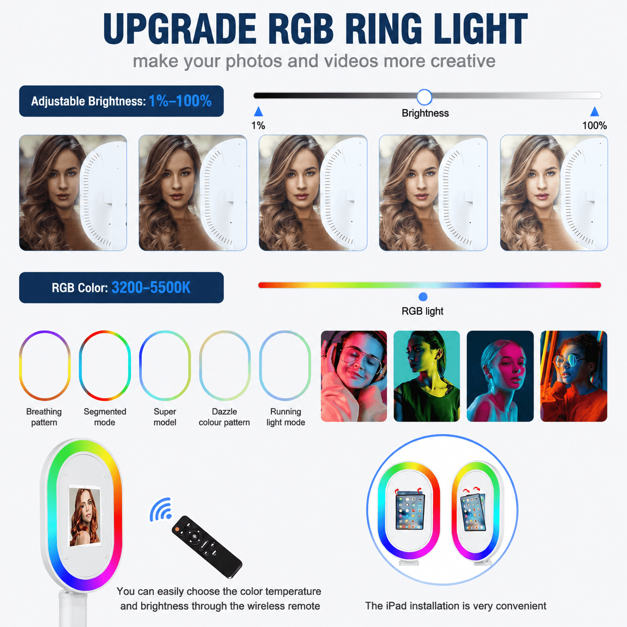 Portable iPad Photo Booth Stand with RGB Ring Light - Compatible with 10.2" to 13" iPad Pro/Air, Party Selfie Station for Weddings & Corporate Events (Black)​