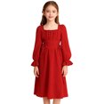 thumbnail image 3 of CAIVO Child Casual Dresses French Square Neck Girls Party Dress With Puff Sleeves Elegant Waist Defining Flared Gown For Autumn Fall Season Formal Occasions And Special Events Comfort Sundress, 3 of 5