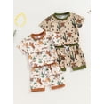 thumbnail image 3 of Elippeo Toddler Boys Western Shorts Sets 6 12 18 24 Months 3 Years Short Sleeve Cactus Cattle/Cactus Horse Print Tops and Drawstring Shorts Sets, 3 of 9