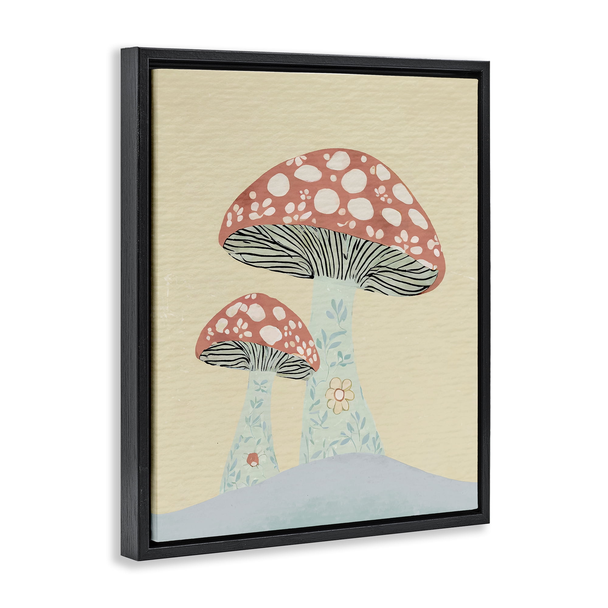 Stupell Industries Floral Collaged Mushrooms Botanical & Floral Painting Black Floater Framed Art Print Wall Art, 17 x 21