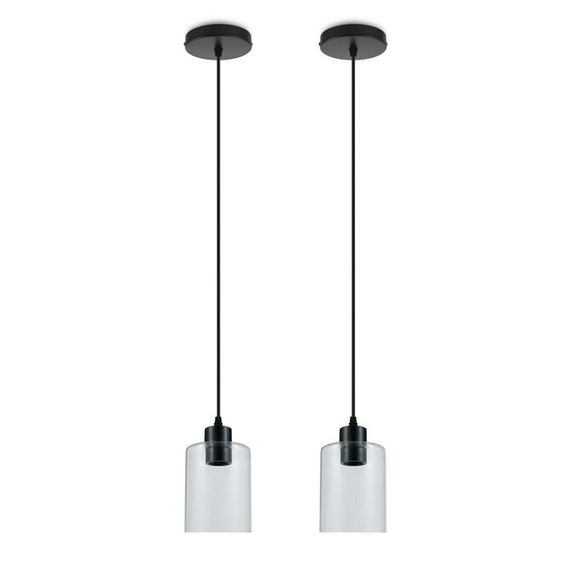Mistaha Matte Black Glass Pendant Lights Set of 2 - Kitchen Hanging Lamps with 60W Max Power, Metal and Glass Material, AC110-130V Voltage, Bulbs Not Included, American Standard
