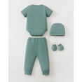 thumbnail image 5 of KIMI BEAR Newborn Baby Boys Layette Essentials 9-12 Months Romper Pants Gift Sets 4 Packs Short Sleeves Bodysuit Tops Pants Set with Hats and Gloves 16pcs Outfits Green, 5 of 9