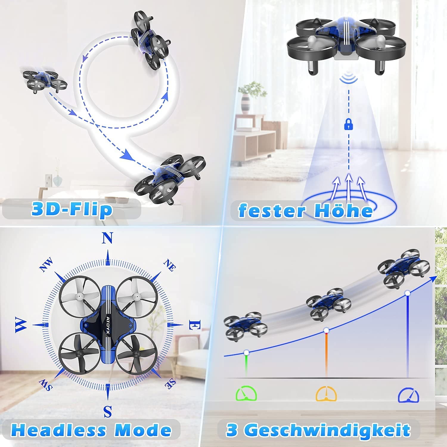 Mini Drone for Kids ATOYX RC Drones for Kids and Beginners RC Quadcopter Indoor with Headless Mode Small Helicopter with 3D Flip Auto Hovering and 2 Batteries Great Gift for Boys and Girls Blue Walmar...