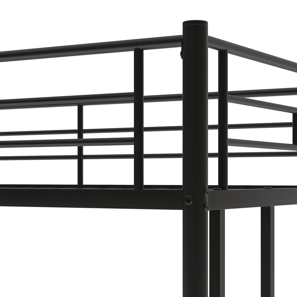 Kadyn Twin Loft Bed, Metal Bed with Rails & Ladders on Both Sides, Black