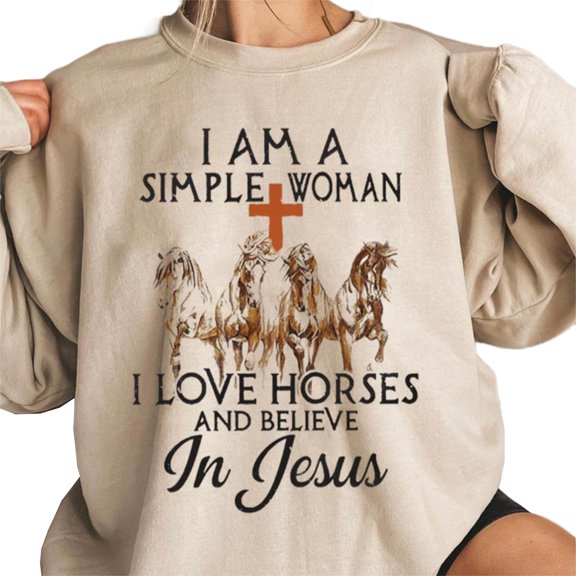 I Love Horses and Believe in Jesus Sweatshirt for Women, Christian Horse Lover Crewneck, Sizes S-3XL