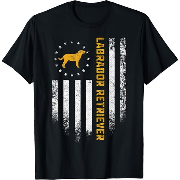 Vintage USA Flag Love Labrador Retriever Dog Lab Silhouette T-Shirt men and women can wear, black, white, gifts