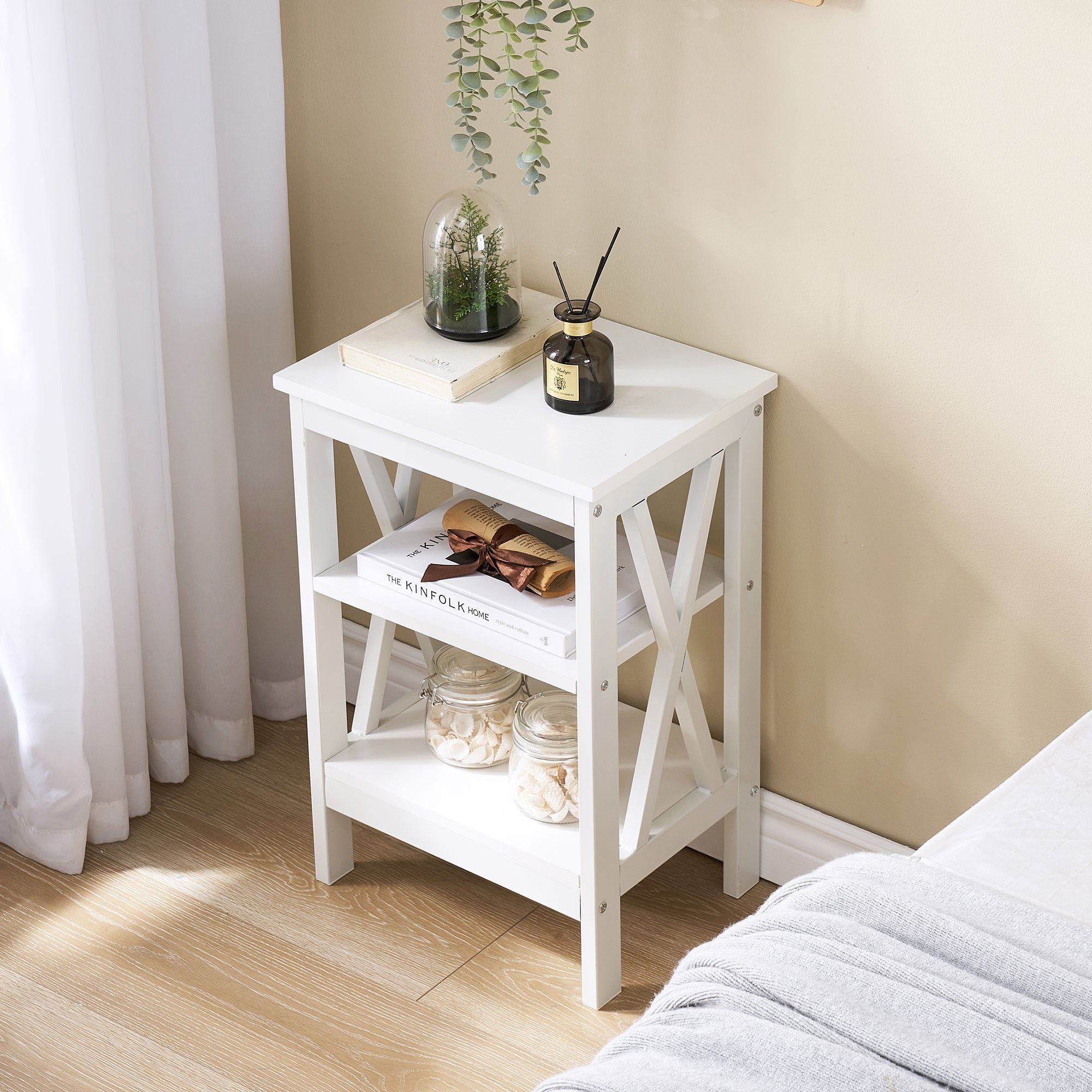 VECELO Javlergo Set of 2 Nightstand Bedside Table, Modern Small Side End Table with Open Storage Shelves White