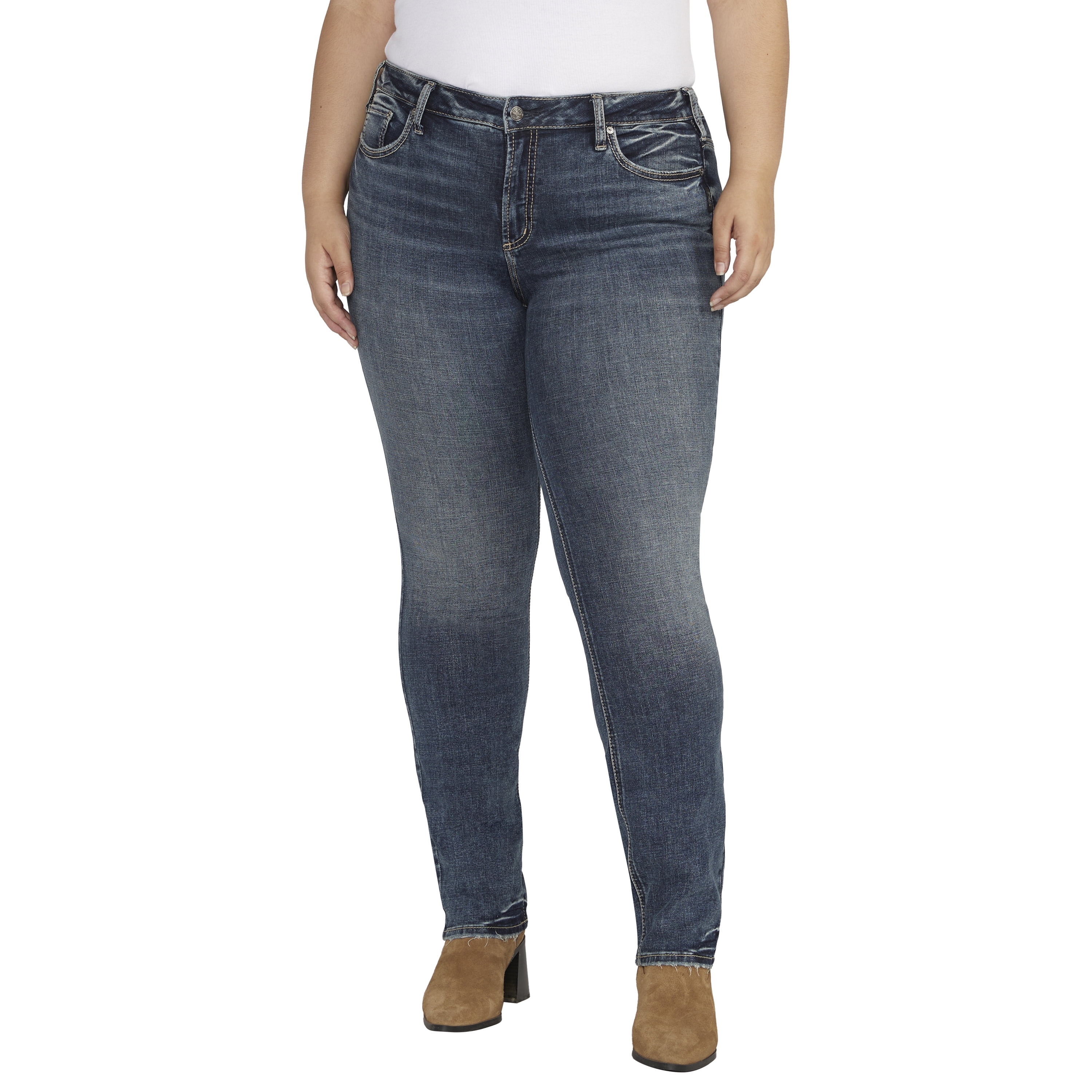 Silver Jeans Co. Women's Plus Size Suki Mid Rise Curvy Fit Straight Leg