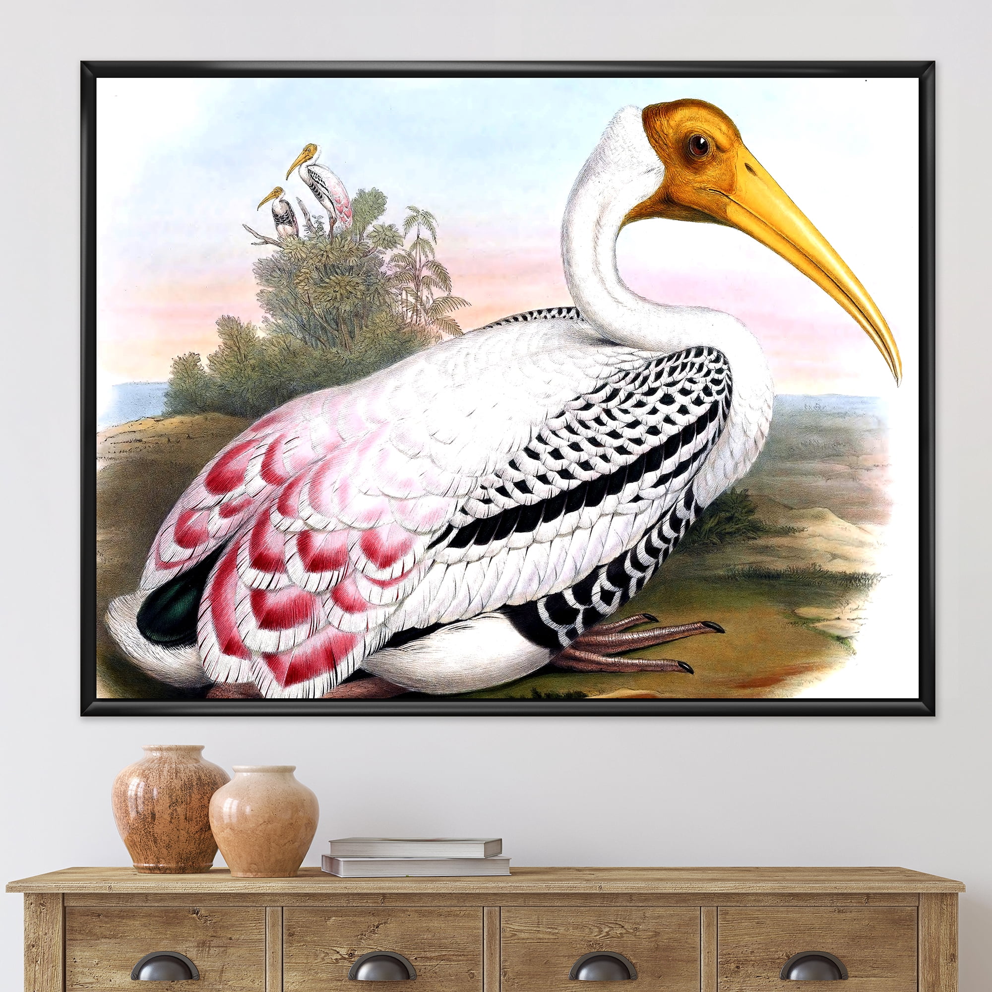 Designart 'Vintage Countryside White Birds' Farmhouse Framed Canvas Wall Art Print