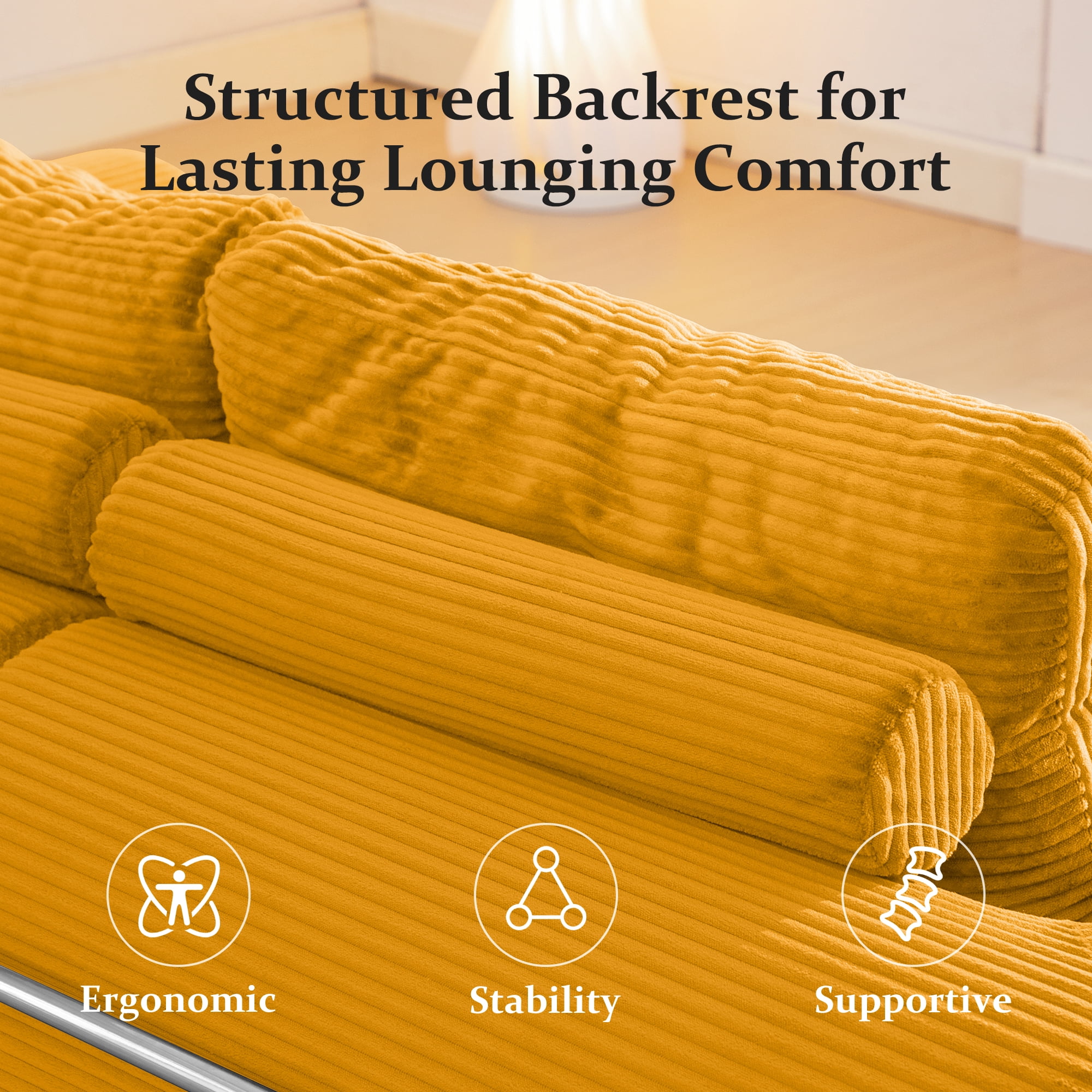 COOLHUT 78.7" W Convertible Sofa Bed, Foam Floor Sofa, Folding Sleeper Sofa Couch Bed with Six Frame, High Rebound Density Sofa, Corduroy Sofa Couch Bed for Living Room, Bedroom, Ginger