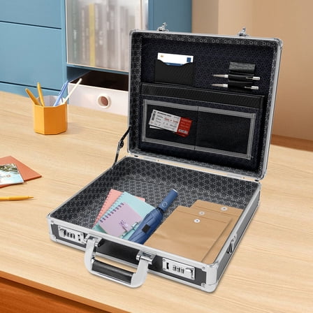 Aluminum Alloy Hard Case, Business Briefcase Attache with Dual Combination Locks for Men, Women, Black