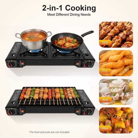 2500W Portable Camping Stove, Camping Stove with Baking Tray&Portable Case, 2 Burners Camping Stove