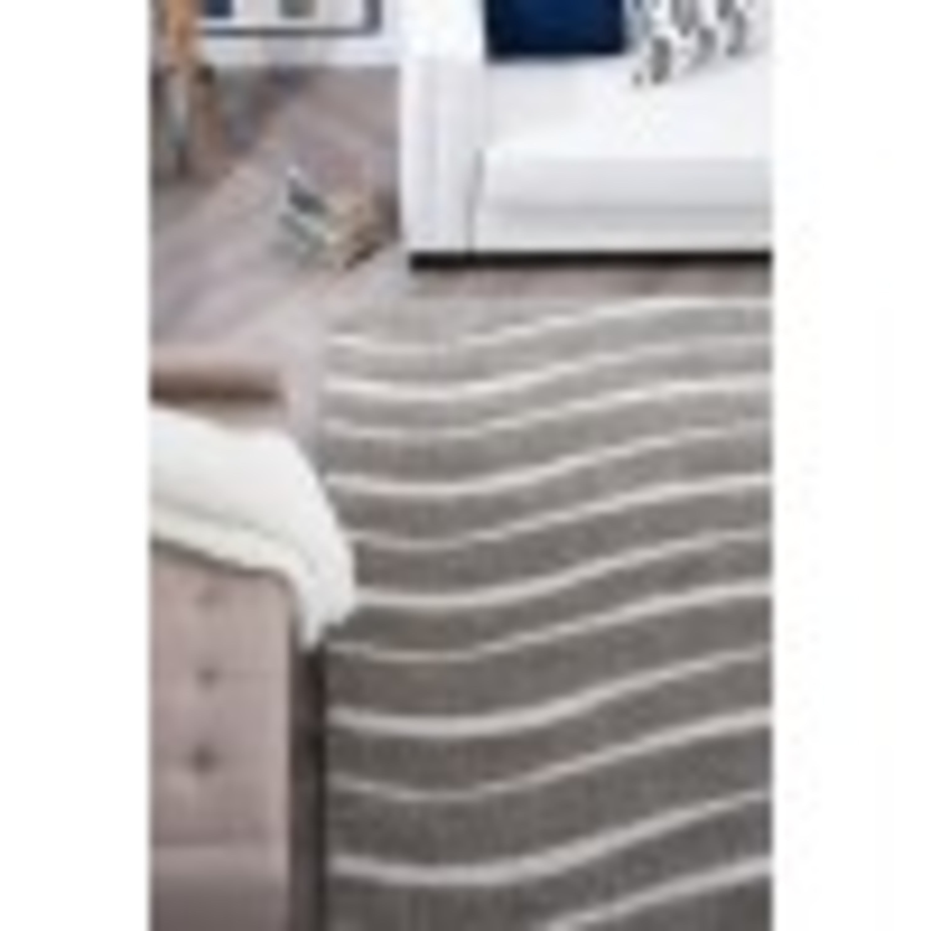 Contemporary Area Rug Shag Thick (5'3'' Square) Stripe Gray, Cream Indoor Square Easy to Clean