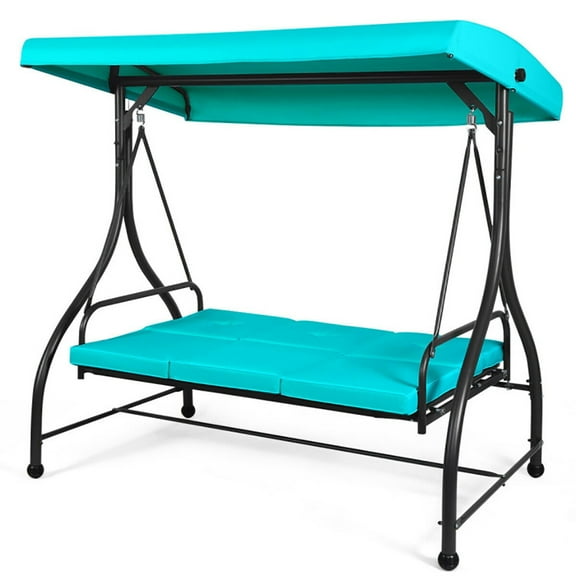 Aimee Lii 3 Seats Converting Outdoor Swing Canopy Hammock with Adjustable Tilt Canopy, Swing Chair Outdoor, Turquoise