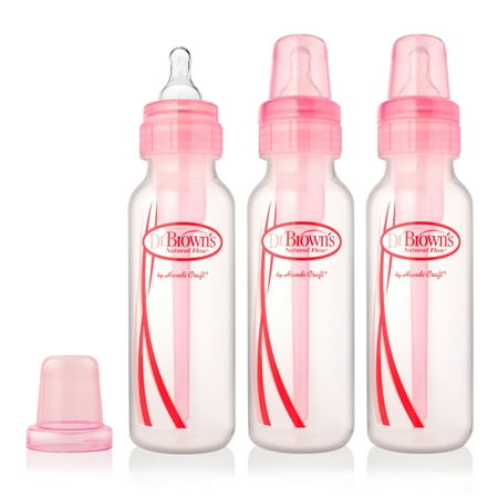 Dr. Brown's Original Baby Bottles, 8 Ounce, Pink, 3 (Best Bottle For 8 Month Old)