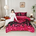 thumbnail image 4 of jejeloiu Romantic Loves Pattern Queen Comforter Set,Western Valentine Day Bedding Sets,Red Flowers Floral Bedding Comforter Set For Girls Kids,Luxury Bedroom Decor Reversible,3-Piece, 4 of 8