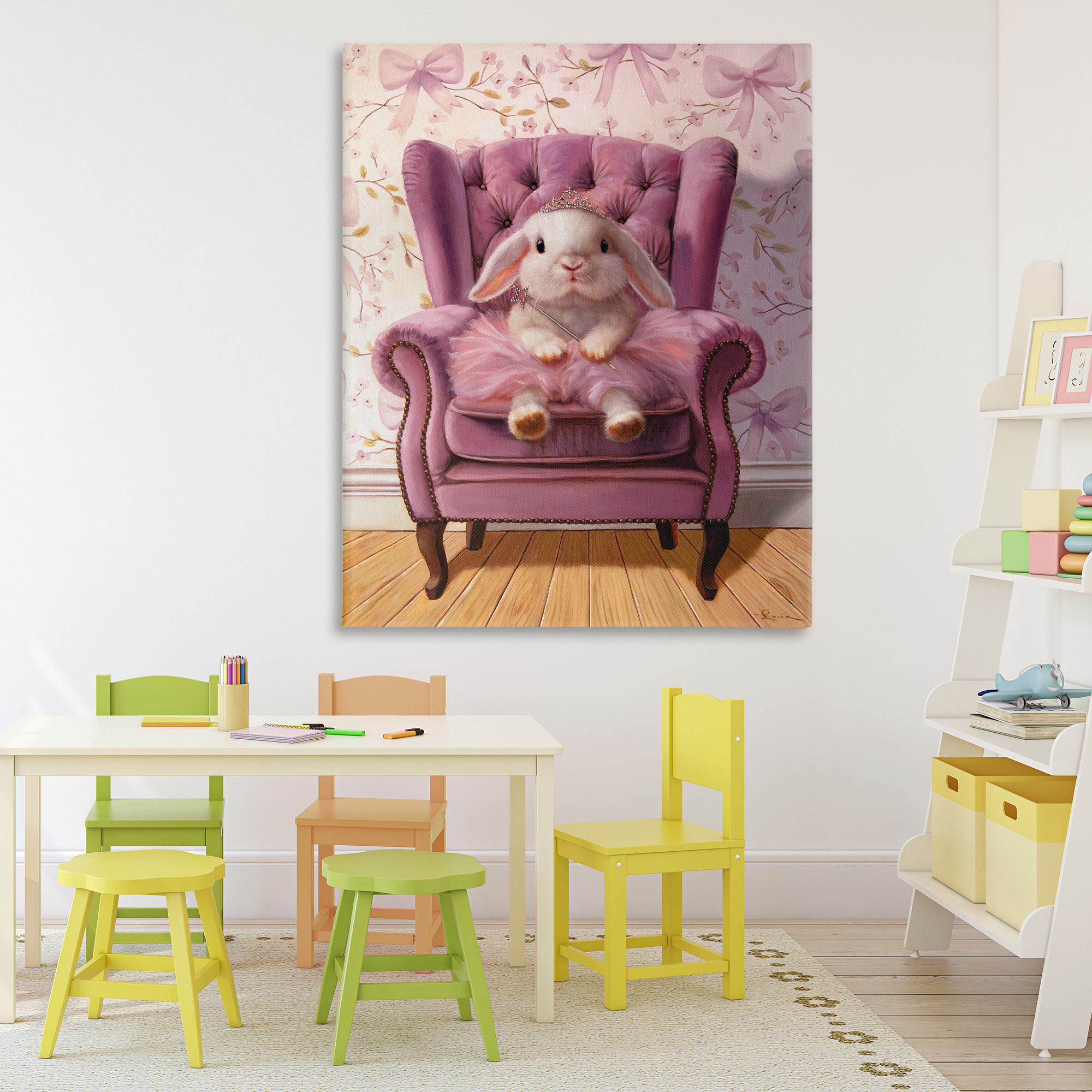 Pink Princess Tutu Bunny Canvas Wall Art, design by Lucia Heffernan
