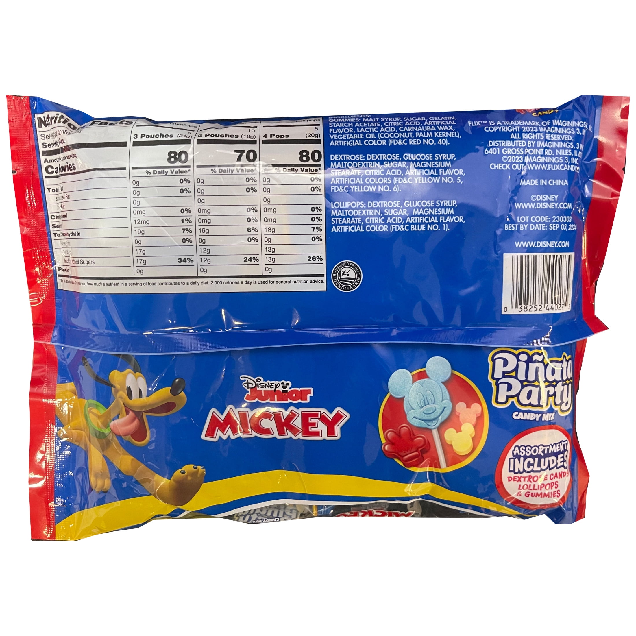 (2 pack) Flix Candy Mickey Pinata Party Candy Bag Filler, 14.1 oz, 20 Piece Bag