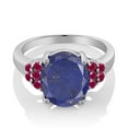 thumbnail image 2 of Gem Stone King 4.50 Ct Oval Blue Lapis Red Created Ruby 925 Sterling Silver Ring (Size 8), 2 of 4