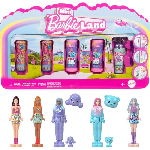 Barbie Mini Barbie Land 5-Pack Pop Reveal Dolls, 1.5-inch Mini Doll (Styles May Vary)