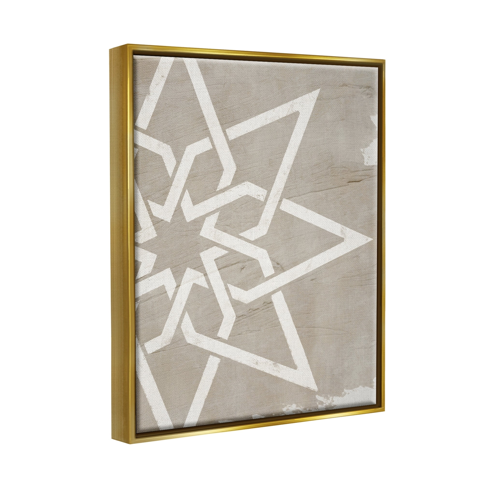 Stupell Industries Geometric Eight Point Star Distressed Grain Detail Metallic Gold Framed Floating Canvas Wall Art, 24x30, by Daphne Polselli