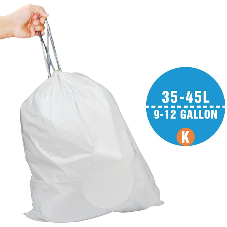  Code K (50 Count) 9-12 Gallon Heavy Duty Drawstring Plastic Trash  Bags Compatible with Code K, 1.2 Mil, White