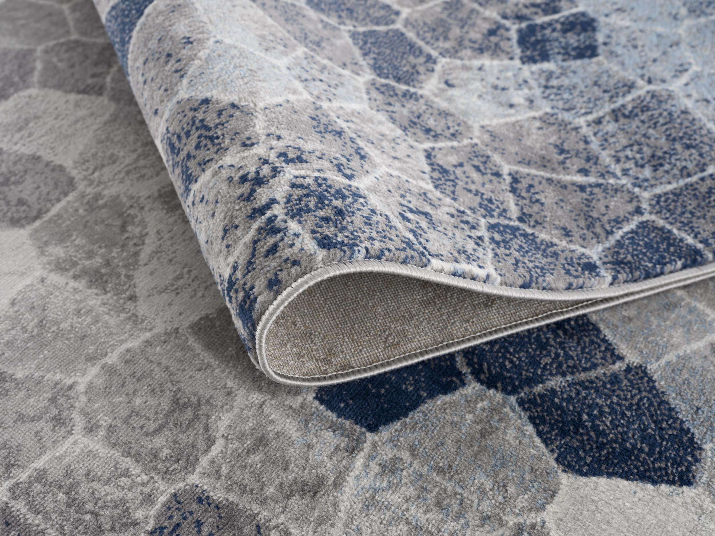 Tapis d'intérieur géométrique Branch Havana 2' x 2' (taille exacte : 2'3" x 2') - Bleu beige, contemporain - Entrée, couloir, salle de bain et cuisine