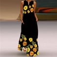 thumbnail image 3 of Spring Summer Flowers Print Long Dress Women Beach Holiday Casual Fashion Elegant Dresses Party Sleeveless V Neck Maxi Dresses, 3 of 6