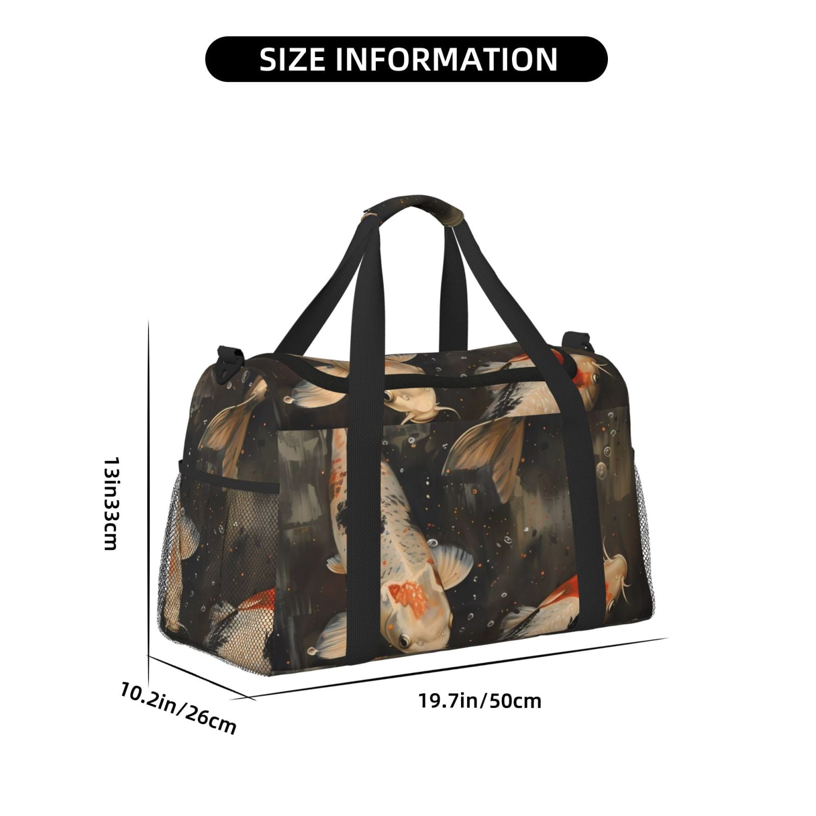 Fuzoiu Koi Fish Tranquility Print Travel Duffle Bag,Carry On Tote Bags,Duffel Bag,Sport Gym Bag, Hospital Bag for Labor and Delivery, Overnight Bag,Luggage Bag