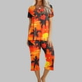 thumbnail image 2 of Atogsazn Women's Sleepwear Capri Pajama Sets Short Sleeve Two Piece Pjs Crew Neck Tops & Capri Pants with Pockets Orange XXL, 2 of 7