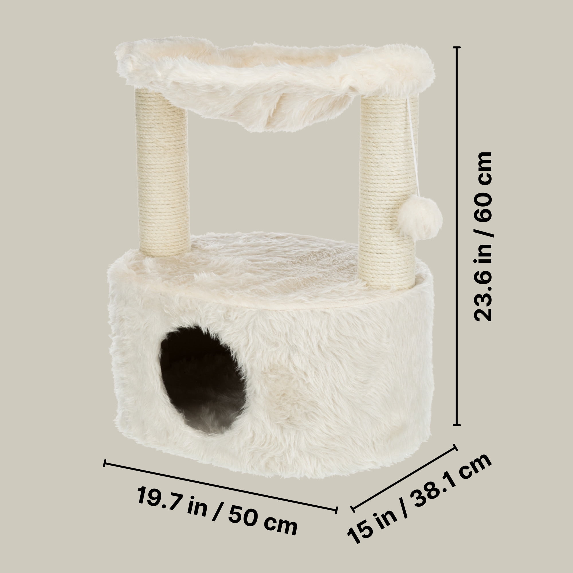 TRIXIE Baza Grande Plush & Sisal 24" Cat Tree, Cat Condo and Hammock, Cat Toy, Cream