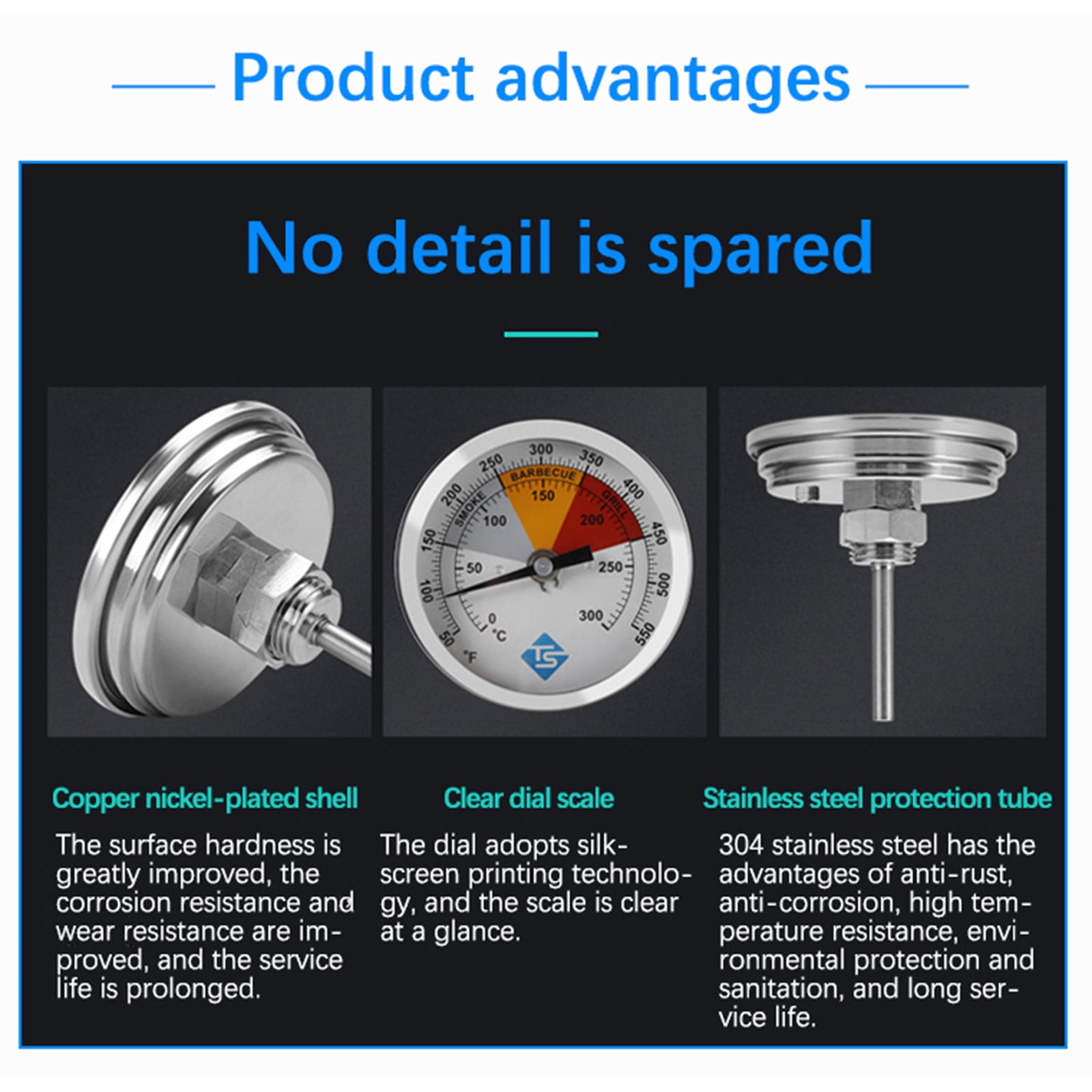 83mm Diameter Round Dials Oven Thermometers 0-300℃/50-550℉ 1/2NPT Thread Stainless Steel Temperature Meter Gauge