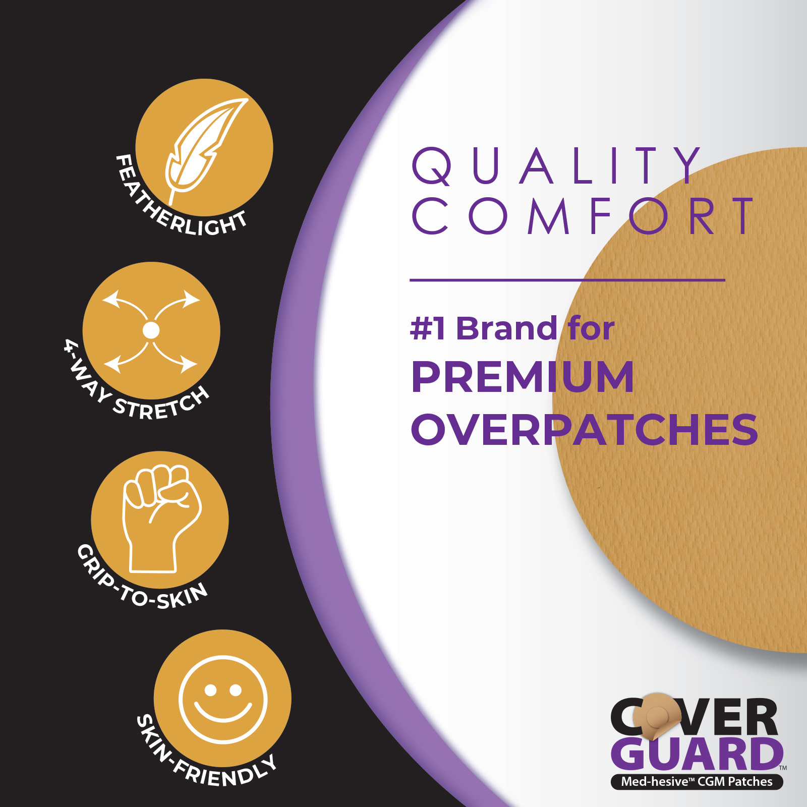 CoverGuard Overpatches for FreeStyle Libre 3, non-woven material Premium Waterproof CGM Covers, Tan