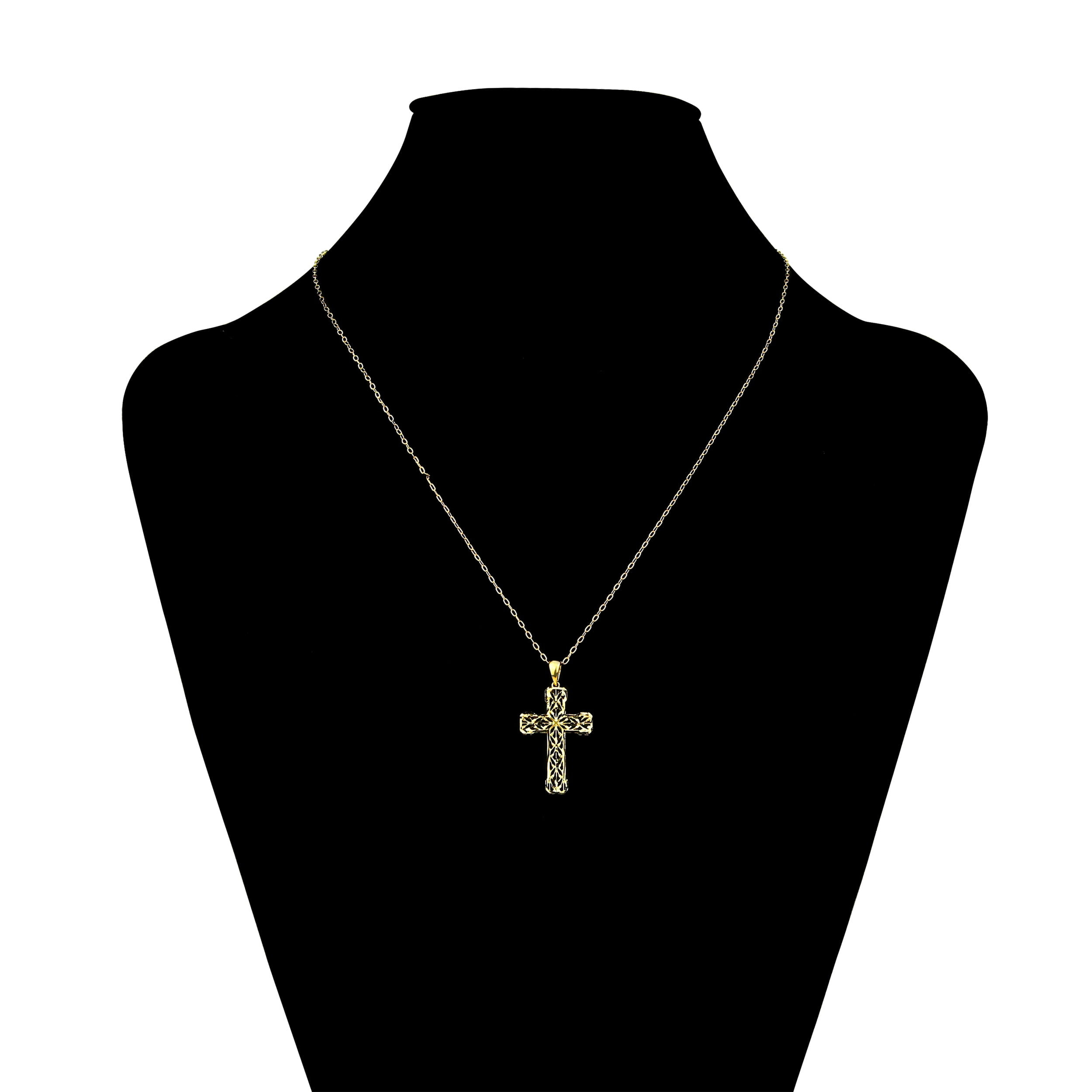 Brilliance Fine Jewelry 10KT Yellow Gold Filigree Cross Pendant with 18" Gold Filled Chain