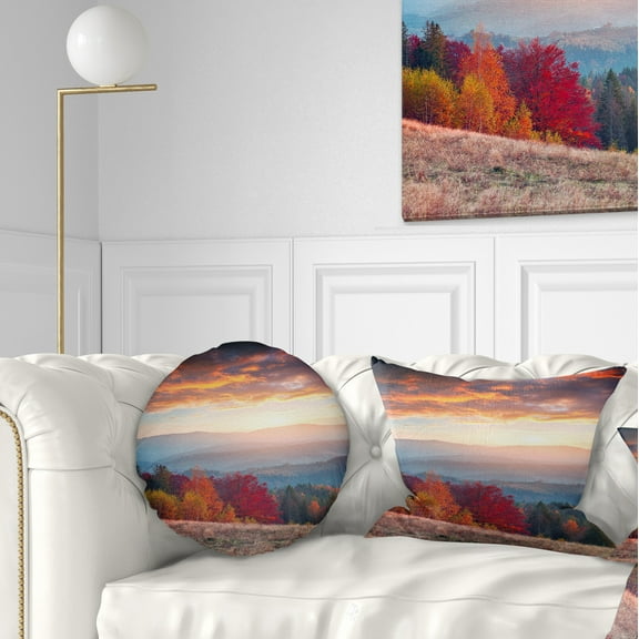 Designart Sunrise in Carpathian Mountains - Landscape Photography Throw Pillow - 12x20