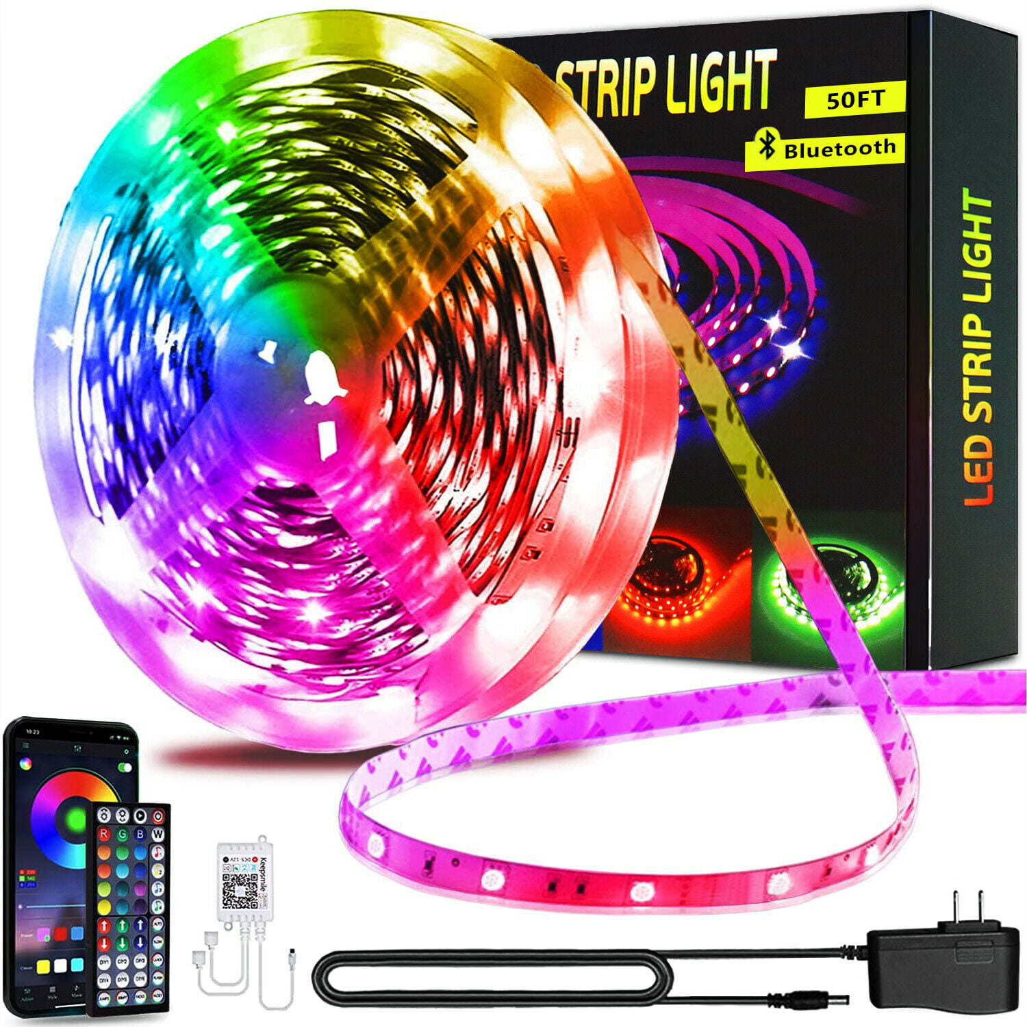 100FT Led Strip Lights 25FT 50FT Bluetooth RGB 5050 Led Tape Lights Color Change