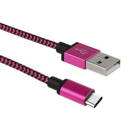 Fabric Braided 6 ft USB-C Type-C Data Sync Charger Charging Cable Compatible with Nokia X71, 3.1 C, 3.1 A, 9 PureView, 8.1, X7, 7.1, 6.1 Plus, X6, 7 plus , 8 Sirocco , 6 (2018), 7, 8 (Hot Pink)